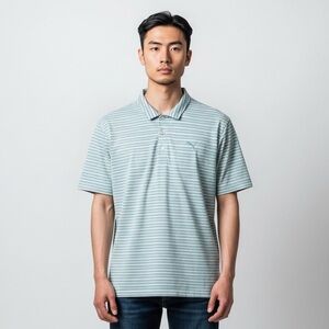 Puma Aqua Striped Golf Polo Short Sleeve Shirt Mens Size Medium
